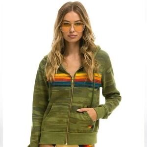 Aviator Nation 5 Stripe Hoodie - Camo Size Medium
